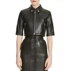 Maje Brittany Cropped Leather Shirt Jacket
